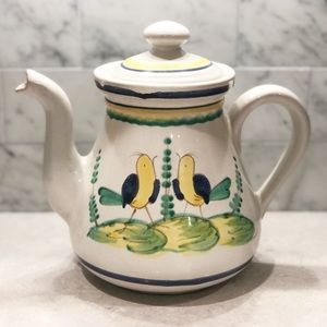 Vintage Hand Painted Bird Italian Pottery Pitcher